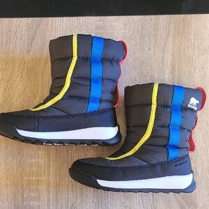 Kids Winter Boots with Blue and Yellow Stripes Sorel Size 9